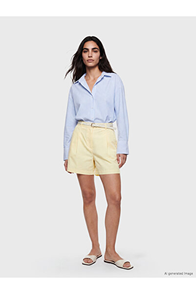 LC Waikiki Yellow High Waist Belted Women's Pleated Shorts