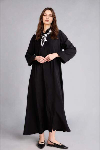 DeFacto Regular Fit Shirt Collar Long Sleeve Black Maxi Dress H5339Ax26Sm