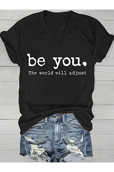 LİNA06 تي شيرت نسائي مُنير للنساء بتصميم "Be You" - بلوزة برقبة دائرية بتصميم...