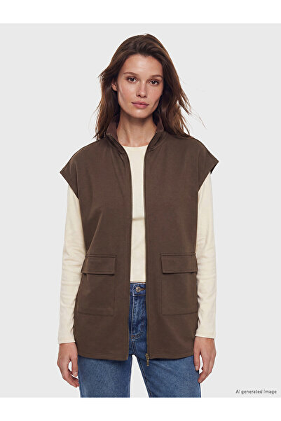 LC Waikiki Vizyon New Season Mock Neck Oversized Ruched Women Vest