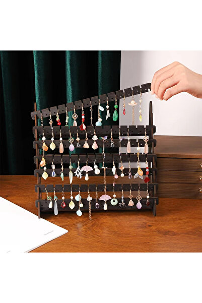 Choice black Earring Display Stand Jewelry Storage Organizer Wooden Large Cap...