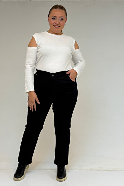 Eslina 9185-4 Plus Size Stonewashed Flared Leg Jeans - Black
