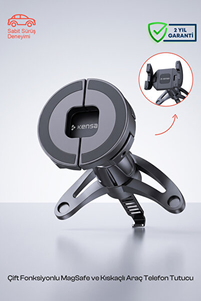 Kensa Çift Kavramalı Manyetik MagSafe 360° Ayarlanabilir Araç İçi Telefon Tutucu