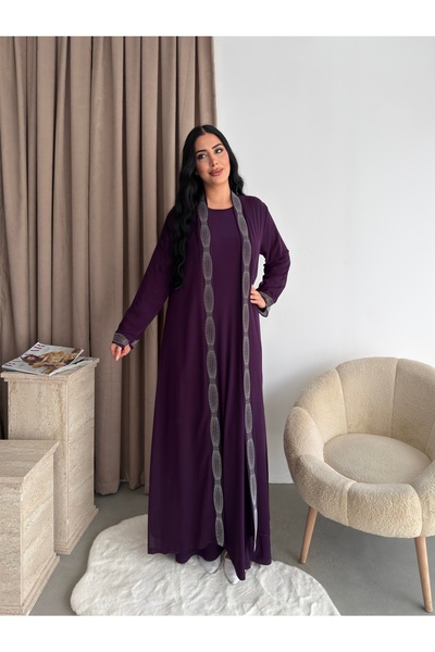 Missrosemoon Yeni Sezon Büyük Beden Tesettür 2’li Elbise Takım –Taş detaylı U...