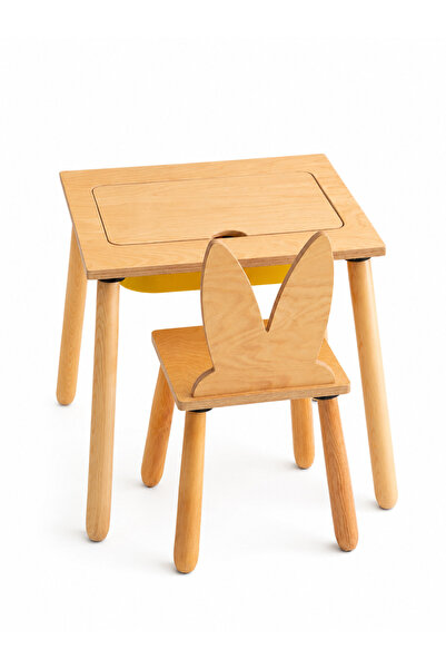 Woodnjoy Tek Bölmeli Montessori Aktivite Masası ve 1 Sandalye Seti