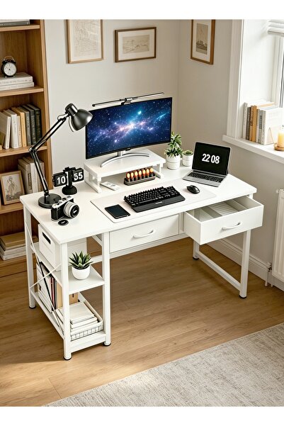 Bojasmiial Ergonomic 39.37" Computer Desk with With 2 Drawers & 2 storage she...