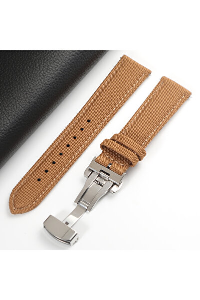 Choice27 22mm brown Butterfly Buckle Nylon Sailcloth Deployment Watch Strap 1...