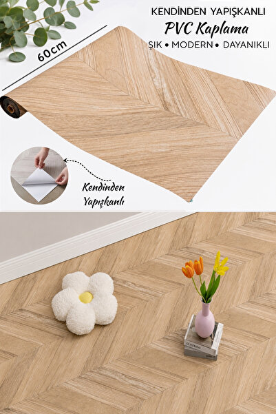 Deconitte Premium Kendinden Yapışkanlı Ahşap Balıksırtı Parke Görünümlü PVC Z...