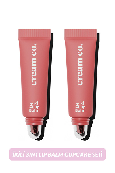 Cream Co. İkili 3in1 Lip Balm Cupcake Seti | Nemlendirici Parlatıcı Dudak Bak...