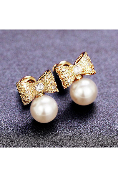 Choice1 E2283 Huitan Dainty Women's Stud Earrings Bow Shape with Simulated Pe...