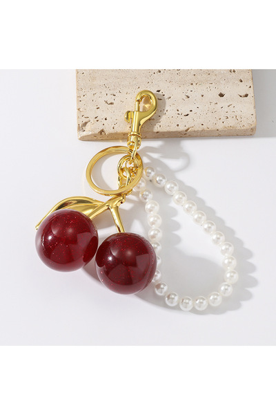 Choice Red Chic Cherry Keychain with Fake Pearls Chain Pendant Women's Wallet...