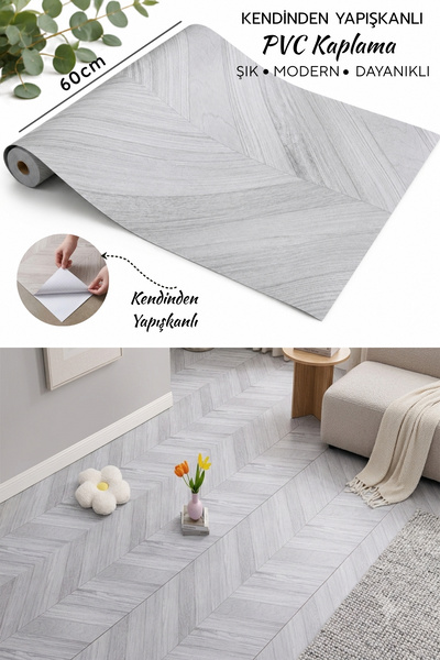 Deconitte Premium Kendinden Yapışkanlı Ahşap Balıksırtı Parke Görünümlü PVC Z...