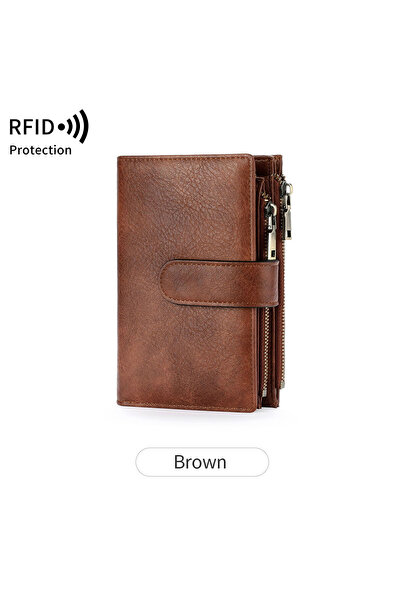 Choice3 QB370-Brown Fashion Women Wallet Vintage Folding Strap Double Zipper ...