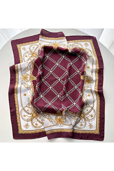 Choice FJ1222-9-Red وشاح مربع فاخر بطبعة سلسلة للنساء، حجاب أنيق للسيدات، شال...