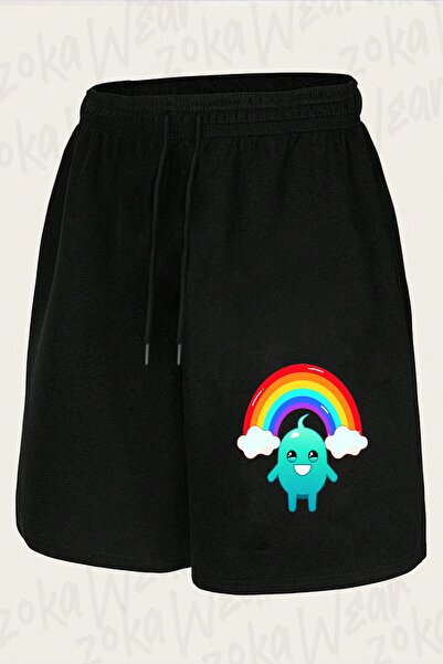 ZOKAWEAR شورت مطبوع بتصميم Happy Rainbow Smiling للجنسين