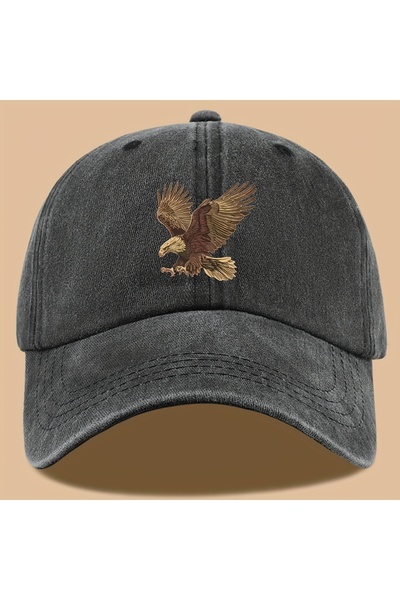 Choice1 Adjustable black Eagle print baseball cap, adjustable for both men an...