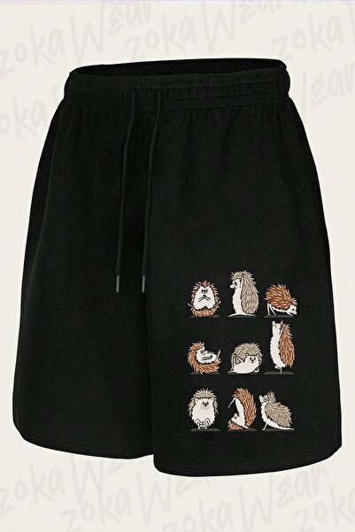 ZOKAWEAR Unisex Hedgehog Yoga Design Printed Shorts