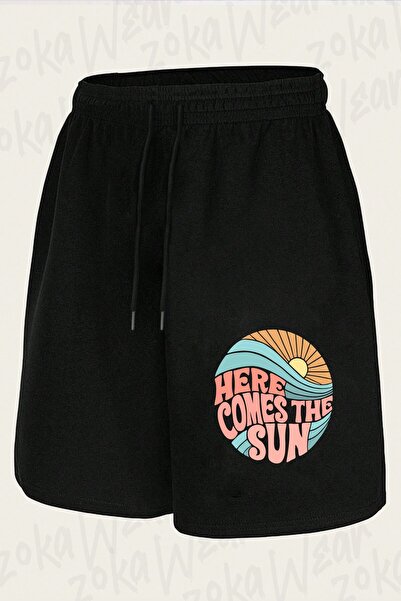 ZOKAWEAR Unisex Pink Groovy Here Comes the Sun Design Printed Shorts