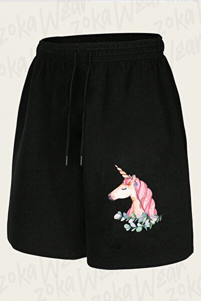 ZOKAWEAR Unisex Watercolor Flowers Unicorn Design Printed Shorts