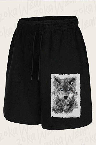 ZOKAWEAR شورت مطبوع بتصميم خاص للجنسين من Blue Eyed Wolf