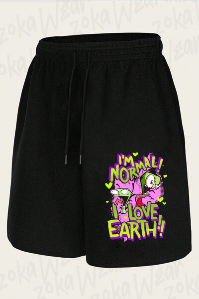 ZOKAWEAR شورت مطبوع بتصميم Invader Zim Gir I'm Normal I Love Earth للجنسين