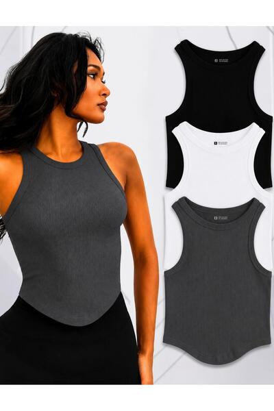MİLYA&GYM Women's 3-Pack Cotton Ribbed Fabric Body-Fitting Skirt Oval Cyclic ...