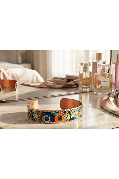 Erol Bakır Copper Mosaic Art Patterned Adjustable Clamp Bracelet |   100% Han...