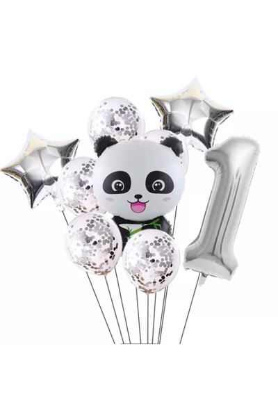 İSTOÇ PARTİ İstoç Panda Themed Silver Color Birthday Party Set Age 1