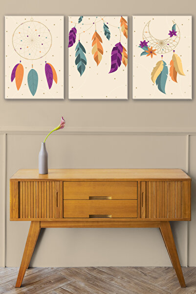 Tilki Dünyası Set de 3 tablouri boeme din pânză 19 - Decor de perete modern î...