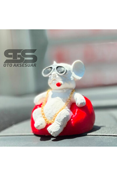 STS Oto Aksesuar Havalı Fransız Bulldog Gözlüklü ve Altın Zincirli Araç İçi Süs Figürü - Kırmızı Oturma Minderli