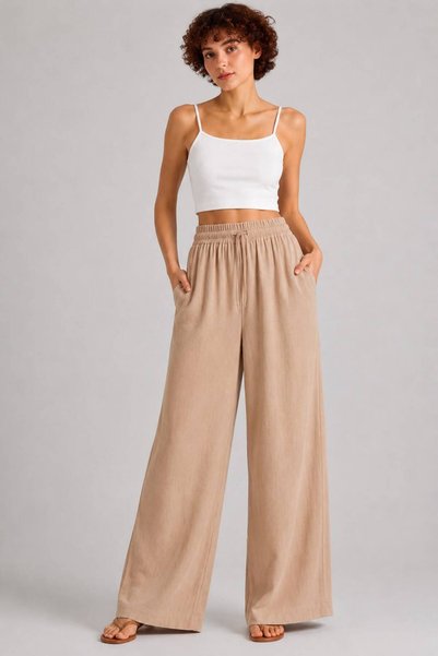 sushe High Waist Linen Blend Comfortable Loose Pants