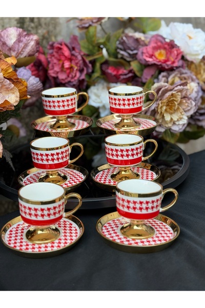 Ulus Home 6-Person Porcelain Red Goose Feet Coffee Cup Set