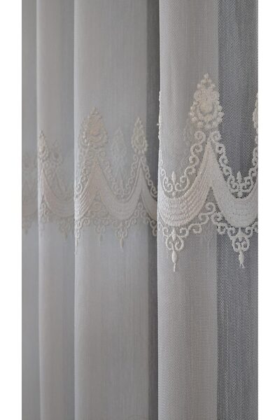 Arasya Home Design Perdea din Bambus cu Broderie Crem