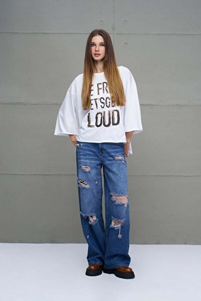 #vdr viadellerose Blue Ripped Oversize Denim Trousers 18132