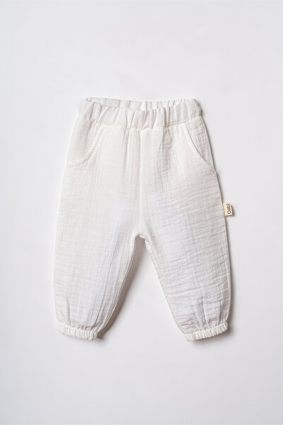 Mini Cotton Organik Müslin Kumaş Paçası Ve Beli Lastikli Patiksiz Bebek Pantolon