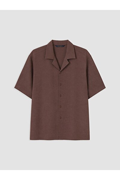 LC Waikiki Southblue Brown Relax Fit Linen Blend Men's Shirt