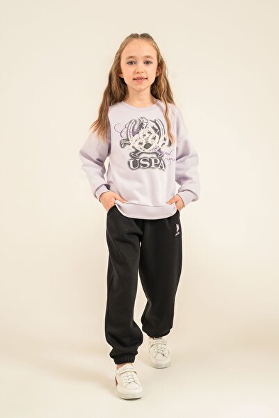 U.S. Polo Assn. Girl's Embroidered Purple Long Sleeve Tracksuit Set Us2713-C-V1