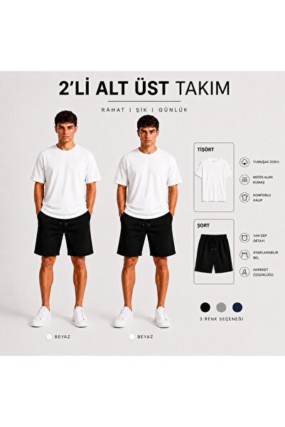 JULİA MODA طقم شورت وتي شيرت للرجال مكون من قطعتين، قماش خفيف الوزن يسمح بالت...