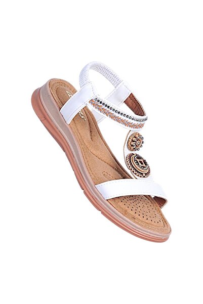 Ayakcenter Alens A17 White Women's Flat Sandals Shoes