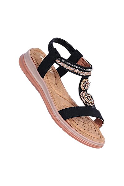 Ayakcenter Alens A17 Black Women's Flat Sandals Shoes
