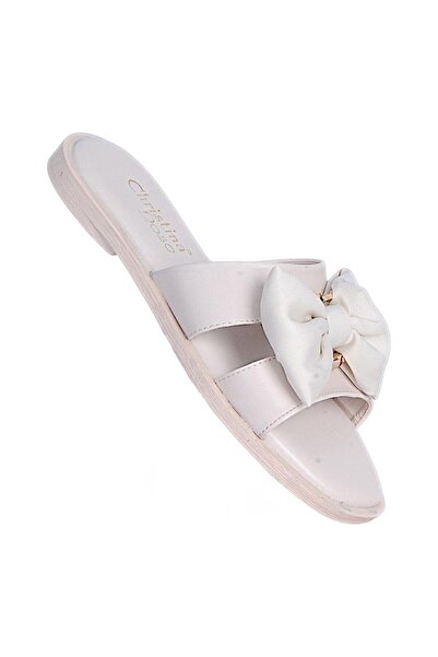 Crista 050 Cream Papiyonlu Women's Daily Flat Slippers