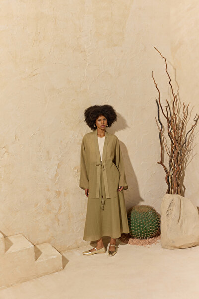 Aker Khaki Kimono with Tie Detail