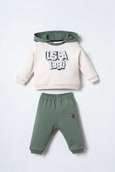 U.S. Polo Assn. طقم بيجامة بيضاء بأكمام طويلة وغطاء للرأس للأطفال الأولاد USB...