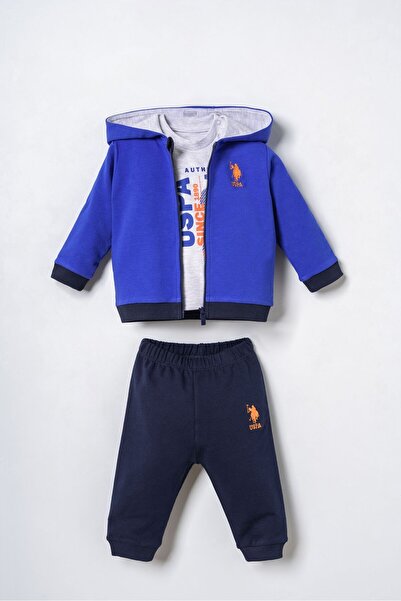 U.S. Polo Assn. Baby Boy Printed Blue Cardigan Set Usb3166-C-V1
