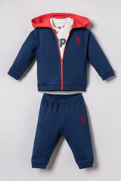 U.S. Polo Assn. Baby Boy Printed Blue Cardigan Set Usb3171-C-V1
