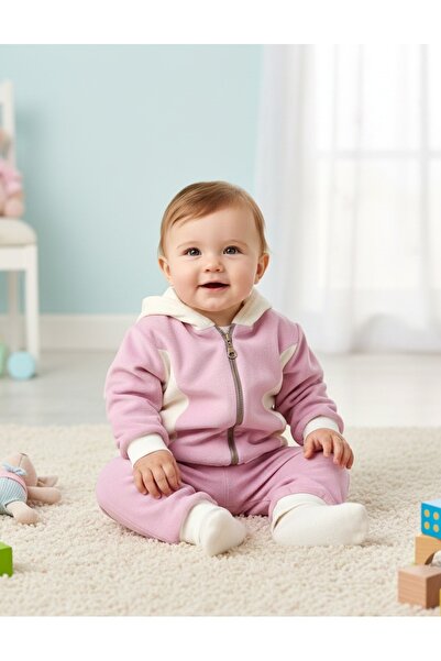 MiniKids Βελούδινη φόρμα Ρουμανίας ανοιχτό μωβ-λευκό