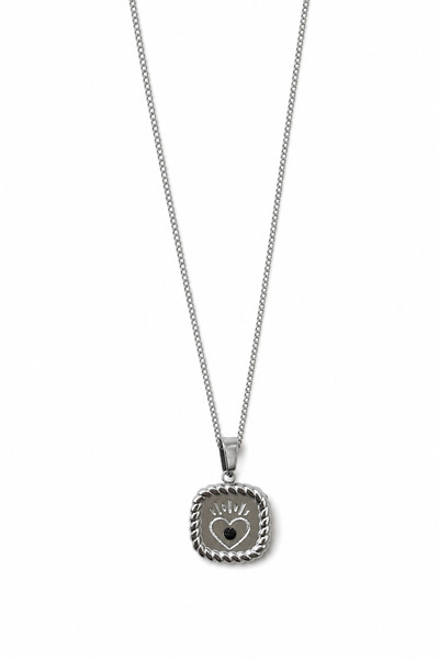 Jack Ferrero Modern Design Steel Heart Detailed Square End Chain Necklace