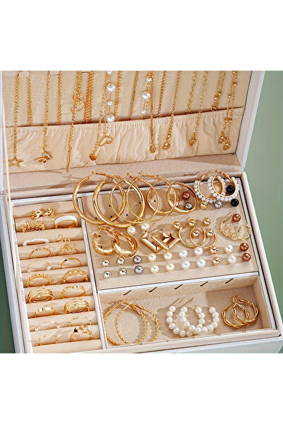 Kracer Set 86 Bijuterii, Cercei, Coliere și Inele, Placate cu Aur 18K, Oțel I...
