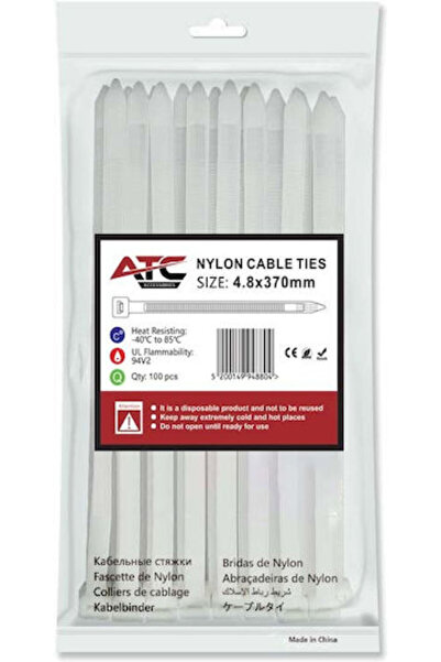 ATC Πλαστικά δεματικά καλωδίων 370mmx4.8mm σε μαύρο χρώμα 100 τεμάχια 20.007....
