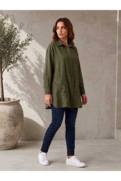 Puane Women's Floral Patterned Bead Embellished Detailed Shirt Tunic 10793